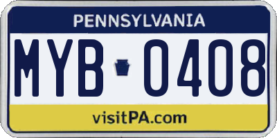 PA license plate MYB0408