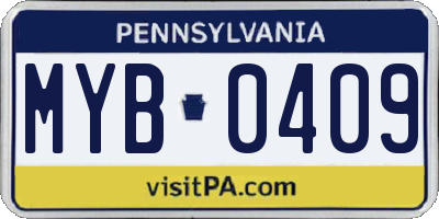 PA license plate MYB0409