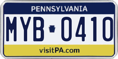 PA license plate MYB0410