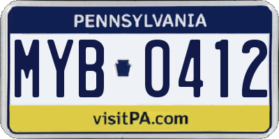 PA license plate MYB0412