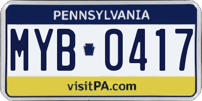 PA license plate MYB0417