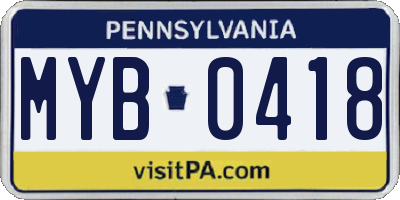 PA license plate MYB0418