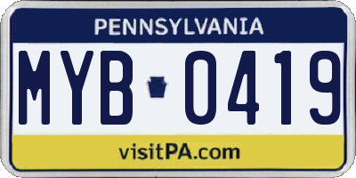 PA license plate MYB0419