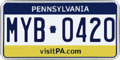 PA license plate MYB0420