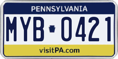 PA license plate MYB0421