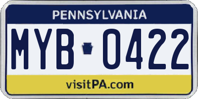 PA license plate MYB0422