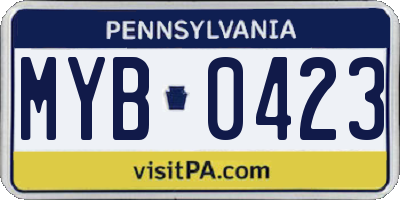PA license plate MYB0423