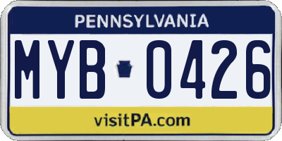 PA license plate MYB0426