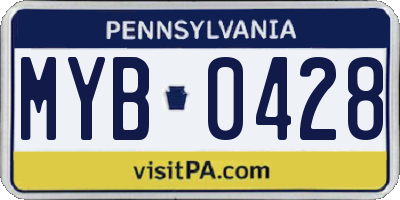 PA license plate MYB0428