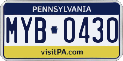 PA license plate MYB0430