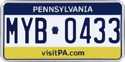 PA license plate MYB0433