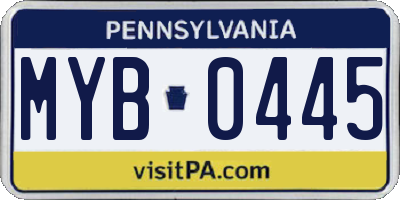 PA license plate MYB0445