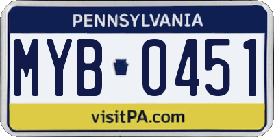 PA license plate MYB0451