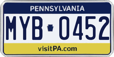 PA license plate MYB0452