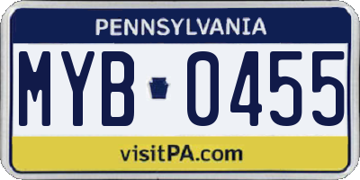 PA license plate MYB0455