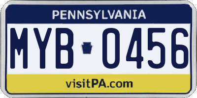 PA license plate MYB0456