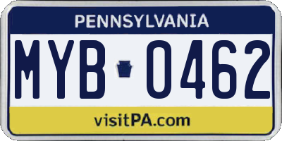 PA license plate MYB0462