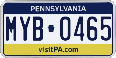 PA license plate MYB0465