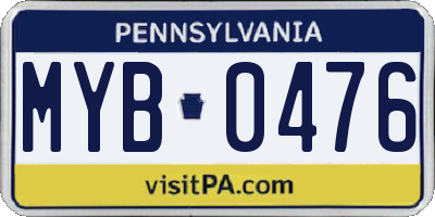 PA license plate MYB0476