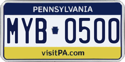 PA license plate MYB0500