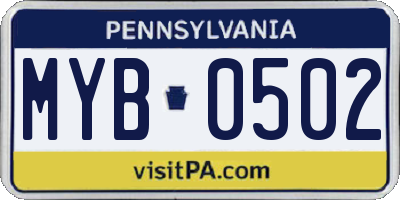 PA license plate MYB0502