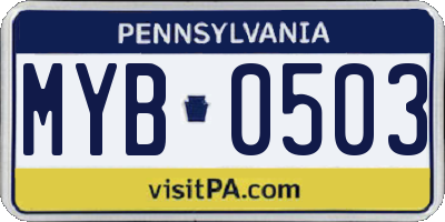PA license plate MYB0503