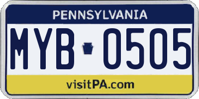 PA license plate MYB0505