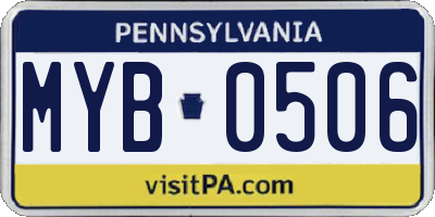 PA license plate MYB0506