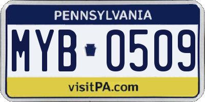 PA license plate MYB0509
