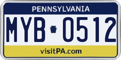 PA license plate MYB0512