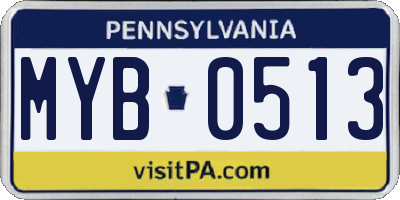 PA license plate MYB0513