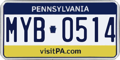 PA license plate MYB0514