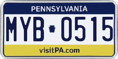 PA license plate MYB0515