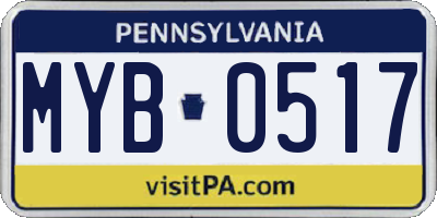 PA license plate MYB0517