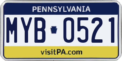 PA license plate MYB0521
