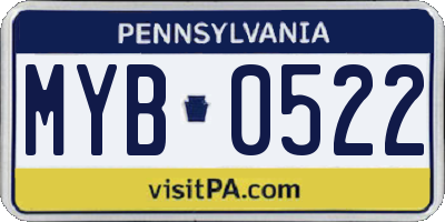 PA license plate MYB0522
