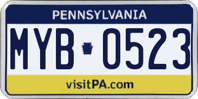 PA license plate MYB0523