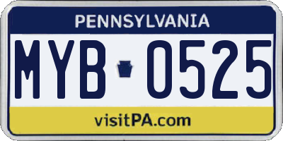 PA license plate MYB0525