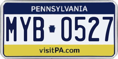 PA license plate MYB0527
