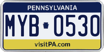 PA license plate MYB0530