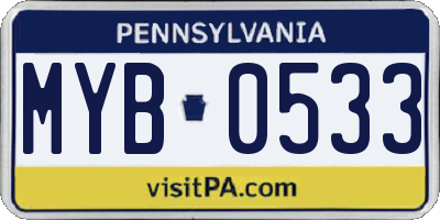 PA license plate MYB0533