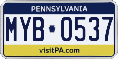 PA license plate MYB0537