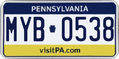 PA license plate MYB0538