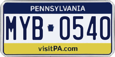 PA license plate MYB0540
