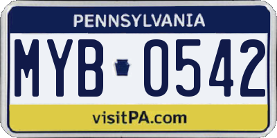 PA license plate MYB0542