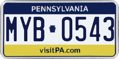 PA license plate MYB0543