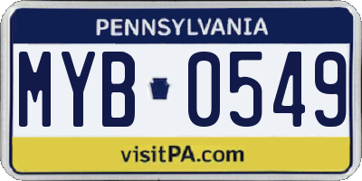 PA license plate MYB0549