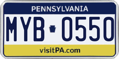 PA license plate MYB0550