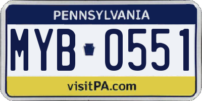 PA license plate MYB0551