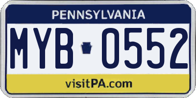 PA license plate MYB0552